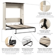 Pemberly Row 61W Full Murphy Bed With LED Lights in White Chocolate