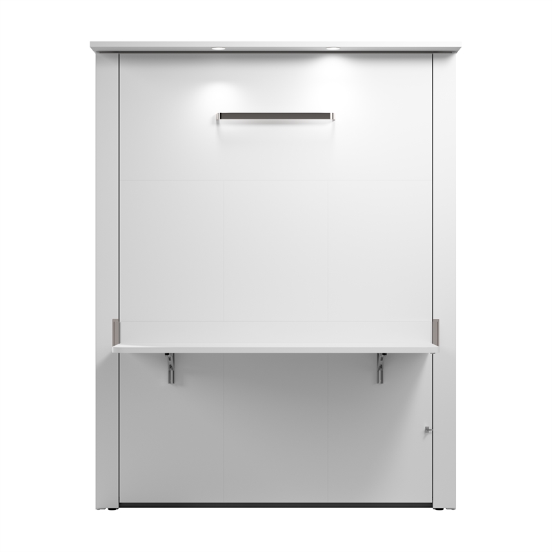 Pemberly Row 68W Queen Murphy Bed With Flip-Down Desk in White