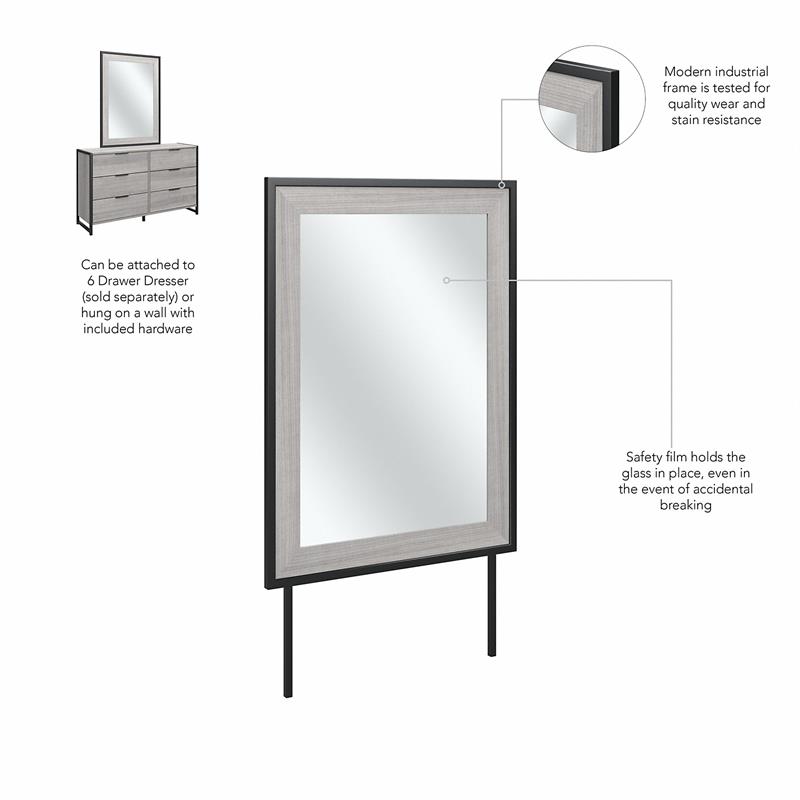 Pemberly Row 34W x 46H Bedroom Mirror With Safety Film in Platinum Gray