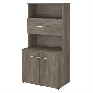 Pemberly Row 36W Tall Storage Cabinet With Doors & Locking Shelves in Hickory