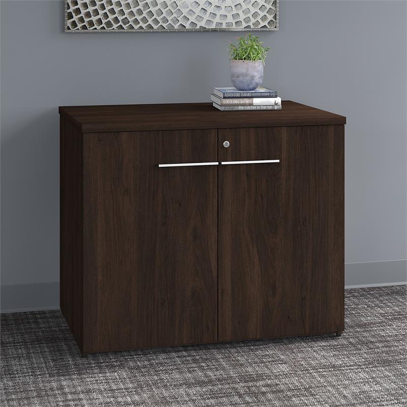 Pemberly Row 36W x 24D x 30H Storage Cabinet With Locking Doors in Black Walnut
