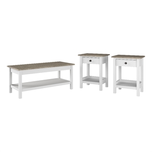 Pemberly Row Farmhouse Coffee Table With Set of 2 End Tables and Drawers