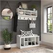 Pemberly Row 40W Shoe Bench With Shelves and Wall Mounted Coat Rack in White Ash