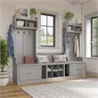 Pemberly Row Entryway Storage Set With Hall Trees & Shoe Bench in Cape Cod Gray