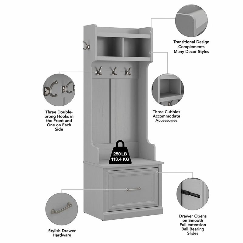 Pemberly Row Entryway Storage Set With Hall Trees & Shoe Bench in Cape Cod Gray