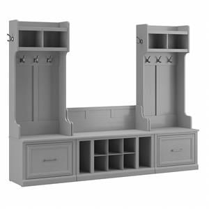 Pemberly Row Entryway Storage Set With Hall Trees & Shoe Bench in Cape Cod Gray