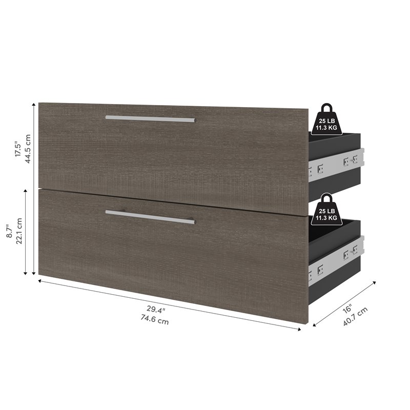 Pemberly Row 30 Inch 2 Drawer Set for Shelving Unit in Bark Gray and Graphite