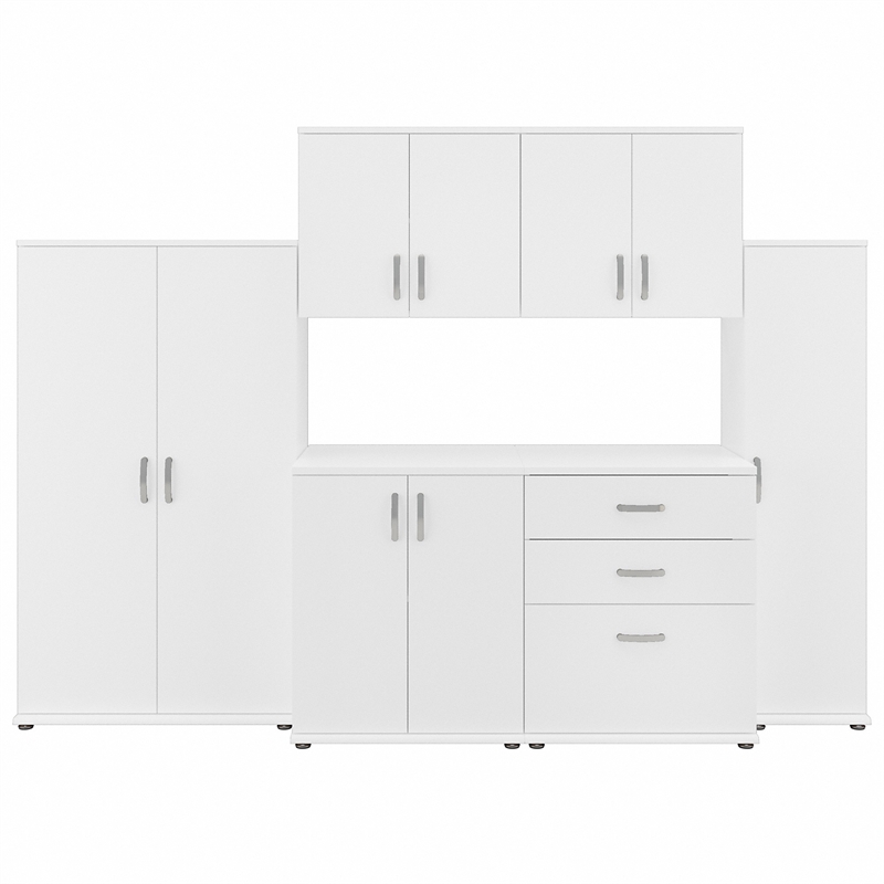 Pemberly Row 108W 6Pc Modular Storage Set With Floor & Wall Cabinets in White
