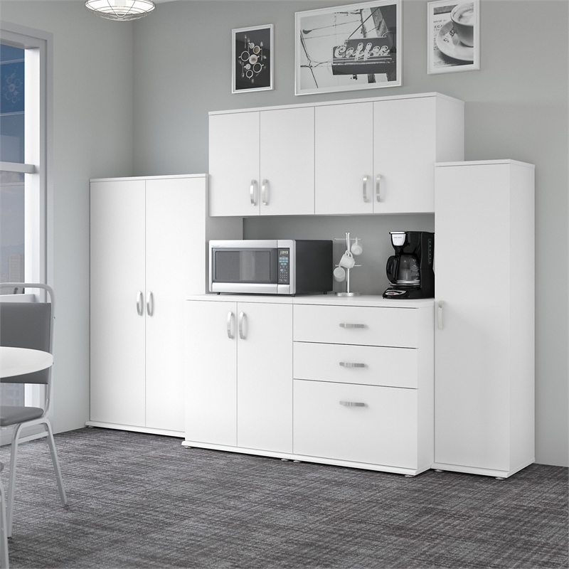 Pemberly Row 108W 6Pc Modular Storage Set With Floor & Wall Cabinets in White