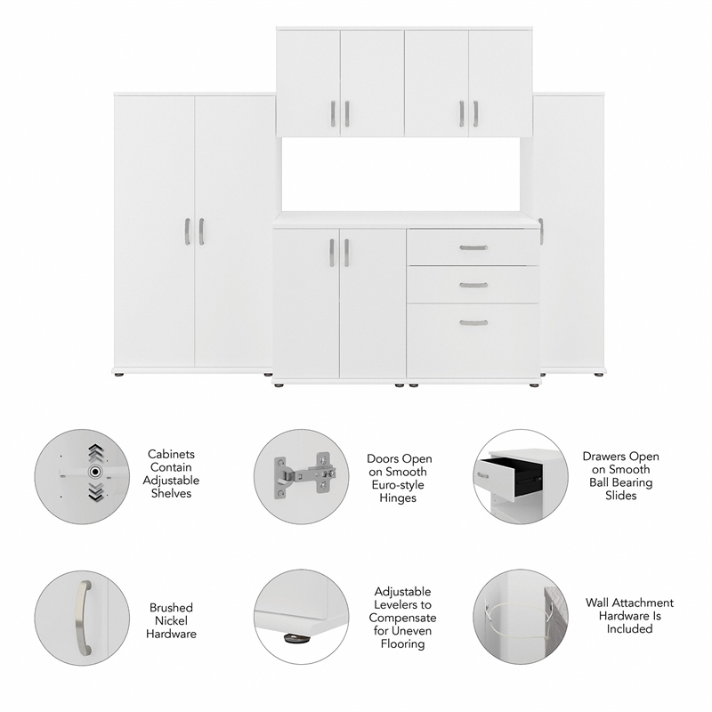 Pemberly Row 108W 6Pc Modular Storage Set With Floor & Wall Cabinets in White