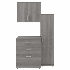 Pemberly Row 44W 3Pc Modular Storage Set With Floor & Wall Cabinets in Gray