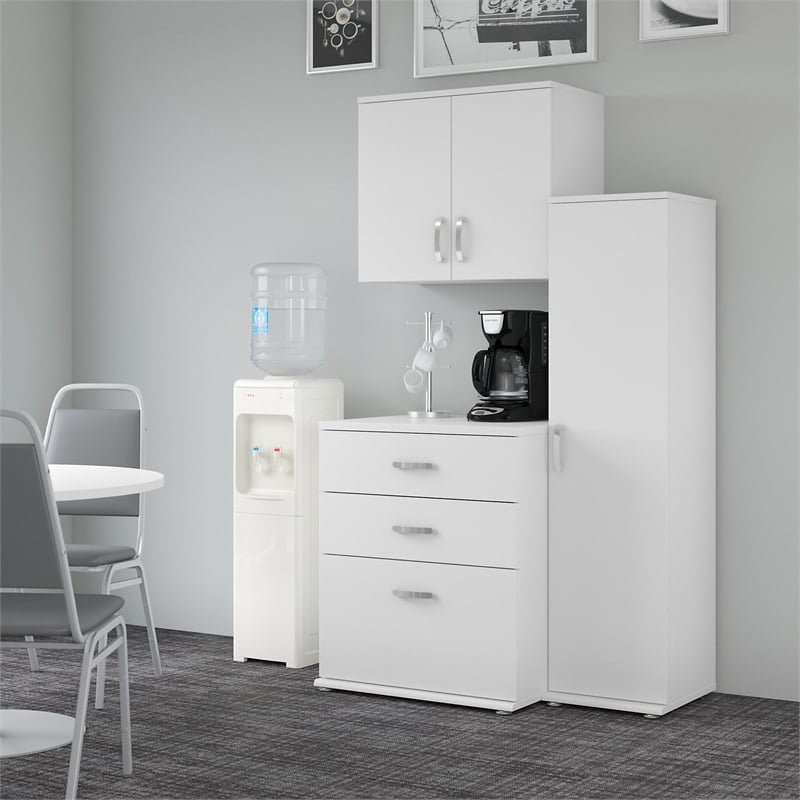 Pemberly Row 44W 3 Piece Modular Storage Set With Floor & Wall Cabinets in White