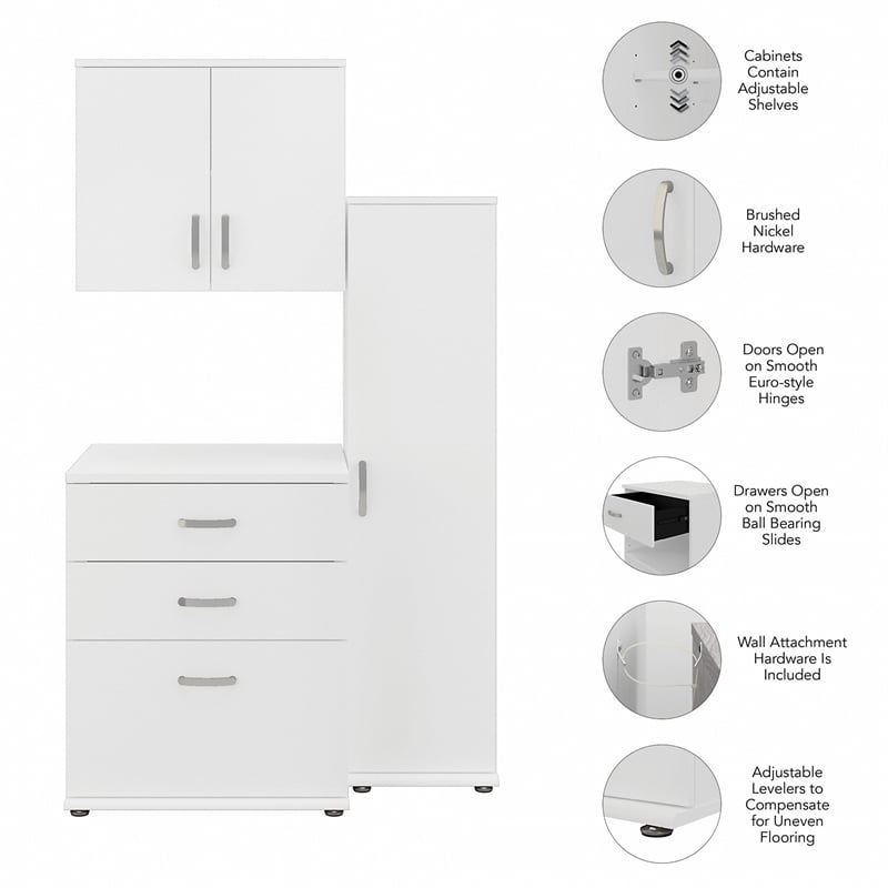 Pemberly Row 44W 3 Piece Modular Storage Set With Floor & Wall Cabinets in White
