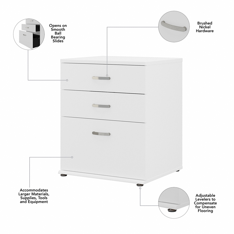 Pemberly Row 28W x 25D x 34H Floor Storage Cabinet With 3 Drawers in White