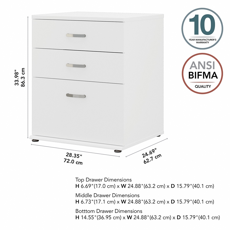 Pemberly Row 28W x 25D x 34H Floor Storage Cabinet With 3 Drawers in White