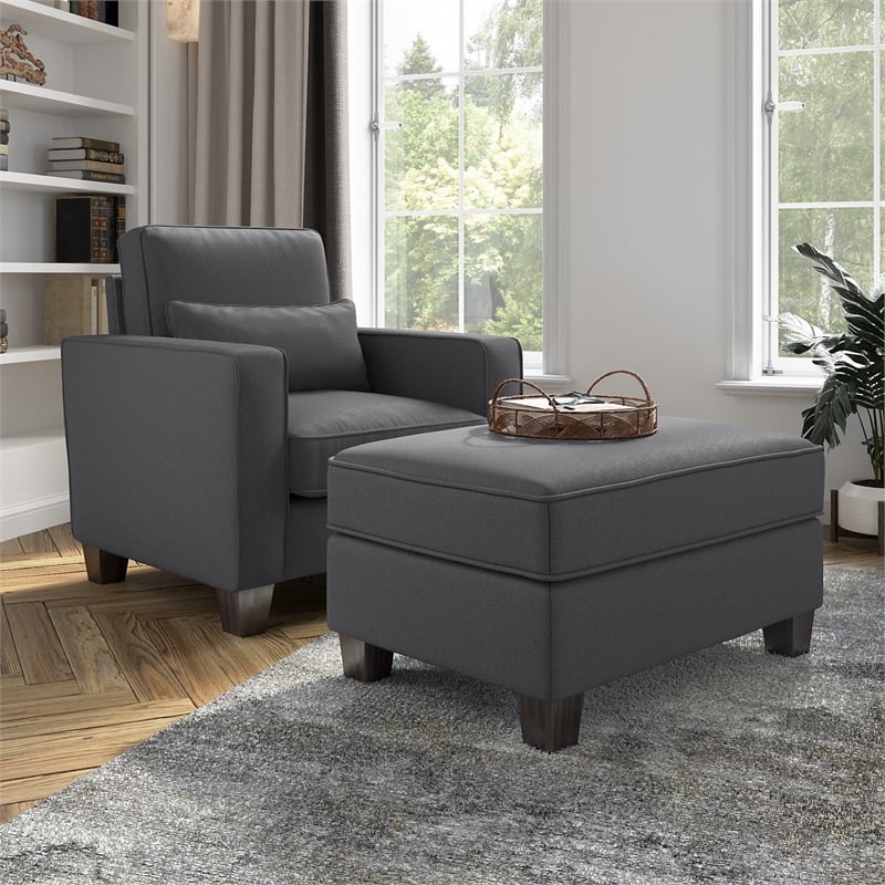 Pemberly Row Accent Chair With Storage Ottoman & Lumbar Pillow in Charcoal Gray