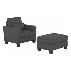 Pemberly Row Accent Chair With Storage Ottoman & Lumbar Pillow in Charcoal Gray