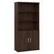 Pemberly Row Tall Black Walnut 5 Shelf Bookcase With Doors & Adjustable Shelves