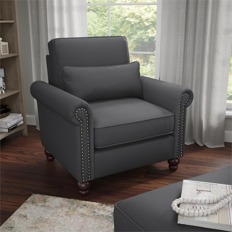 Pemberly Row 35W x 33.5D x 36H Accent Chair With Arms in Charcoal Gray