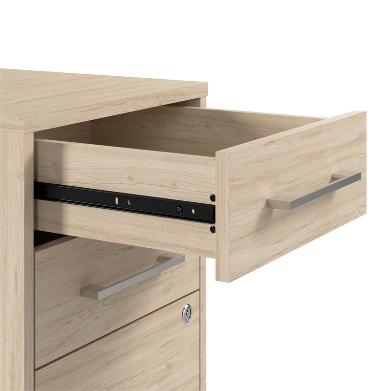 Pemberly Row Rolling Natural Elm Storage Cabinet With Locking Drawers & Shelves