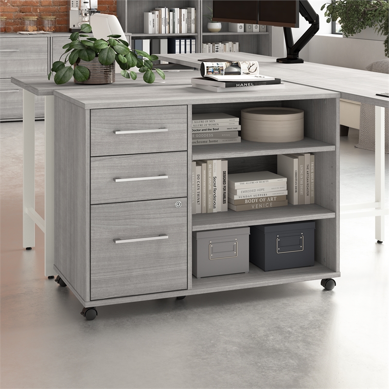 Pemberly Row Rolling Storage Cabinet With Locking Drawers & Shelves in Gray