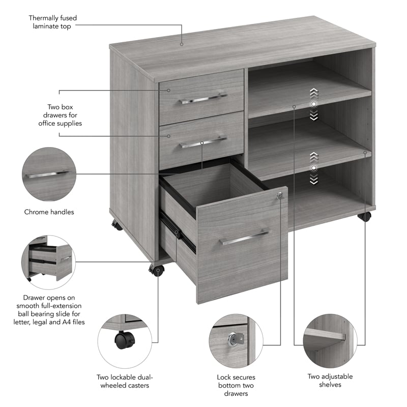 Pemberly Row Rolling Storage Cabinet With Locking Drawers & Shelves in Gray