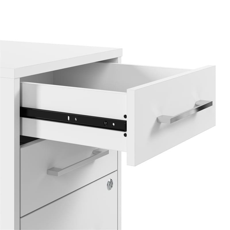 Pemberly Row Rolling Storage Cabinet With Locking Drawers and Shelves in White