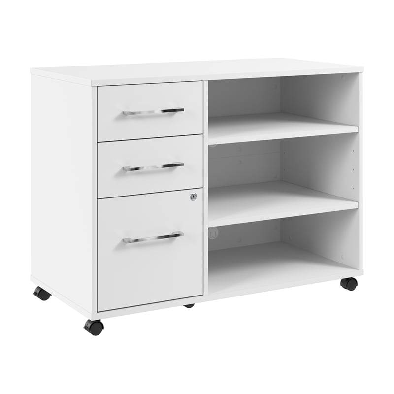 Pemberly Row Rolling Storage Cabinet With Locking Drawers and Shelves in White
