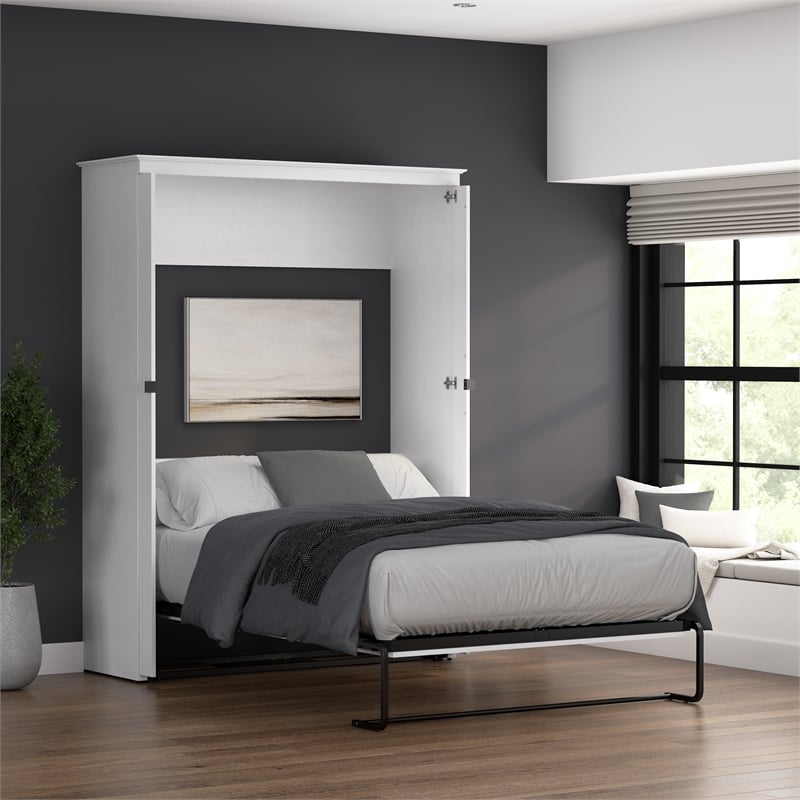 Pemberly Row 63W Full Murphy Bed With Farmhouse X Pattern Accents in White