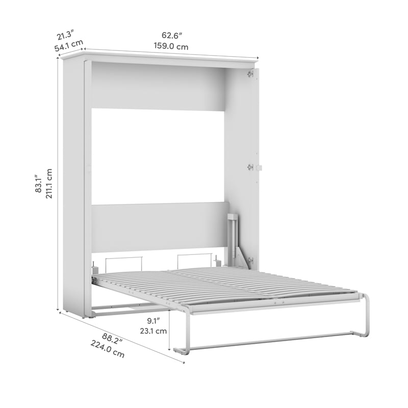 Pemberly Row 63W Full Murphy Bed With Farmhouse X Pattern Accents in White