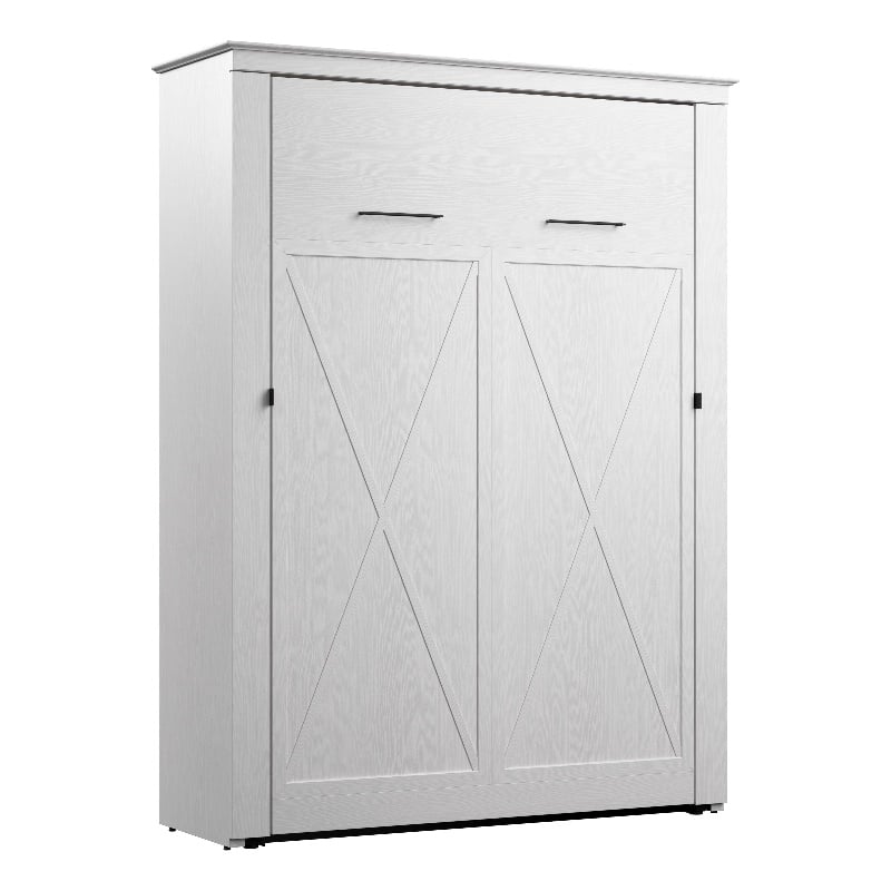 Pemberly Row 63W Full Murphy Bed With Farmhouse X Pattern Accents in White