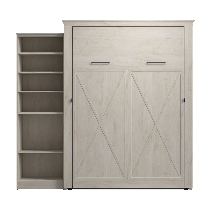 Pemberly Row 94W Queen Murphy Bed With Closet Organizer and X Pattern Accents