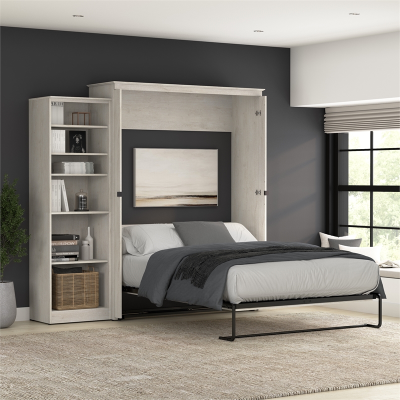 Pemberly Row 94W Queen Murphy Bed With Closet Organizer and X Pattern Accents