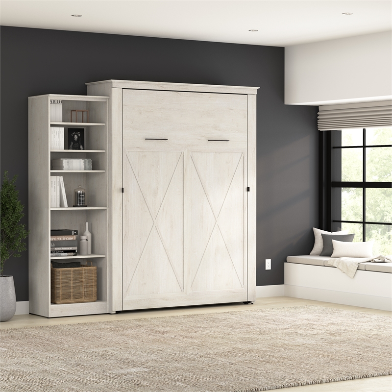 Pemberly Row 94W Queen Murphy Bed With Closet Organizer and X Pattern Accents