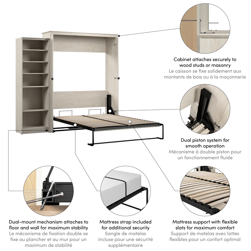 Pemberly Row 94W Queen Murphy Bed With Closet Organizer and X Pattern Accents