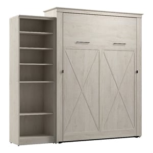 Pemberly Row 94W Queen Murphy Bed With Closet Organizer and X Pattern Accents