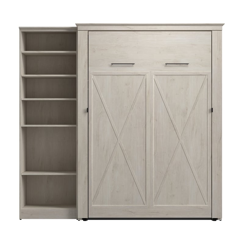 Pemberly Row 88W Full Murphy Bed With Closet Organizer and X Pattern Accents