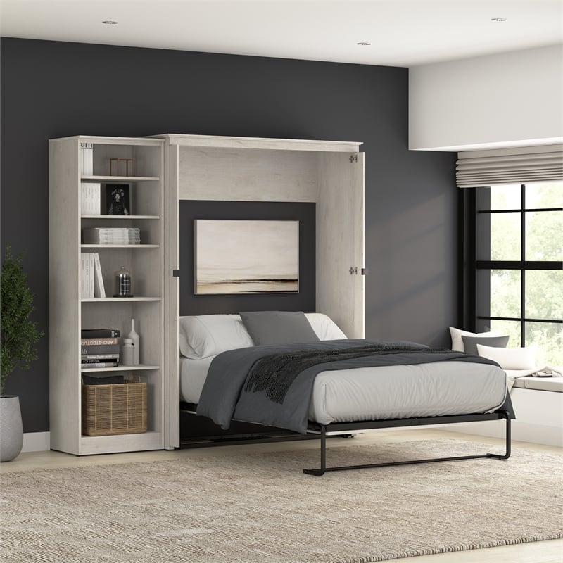 Pemberly Row 88W Full Murphy Bed With Closet Organizer and X Pattern Accents