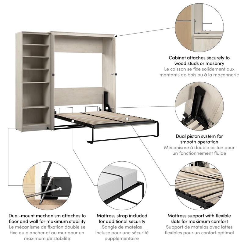 Pemberly Row 88W Full Murphy Bed With Closet Organizer and X Pattern Accents