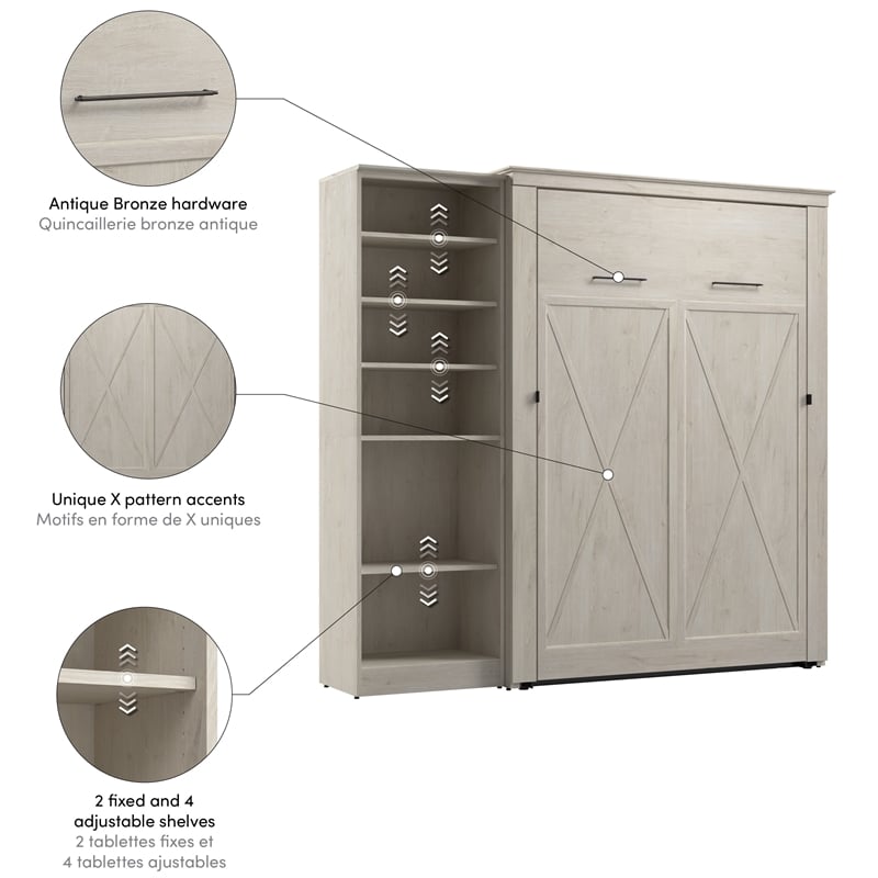 Pemberly Row 88W Full Murphy Bed With Closet Organizer and X Pattern Accents