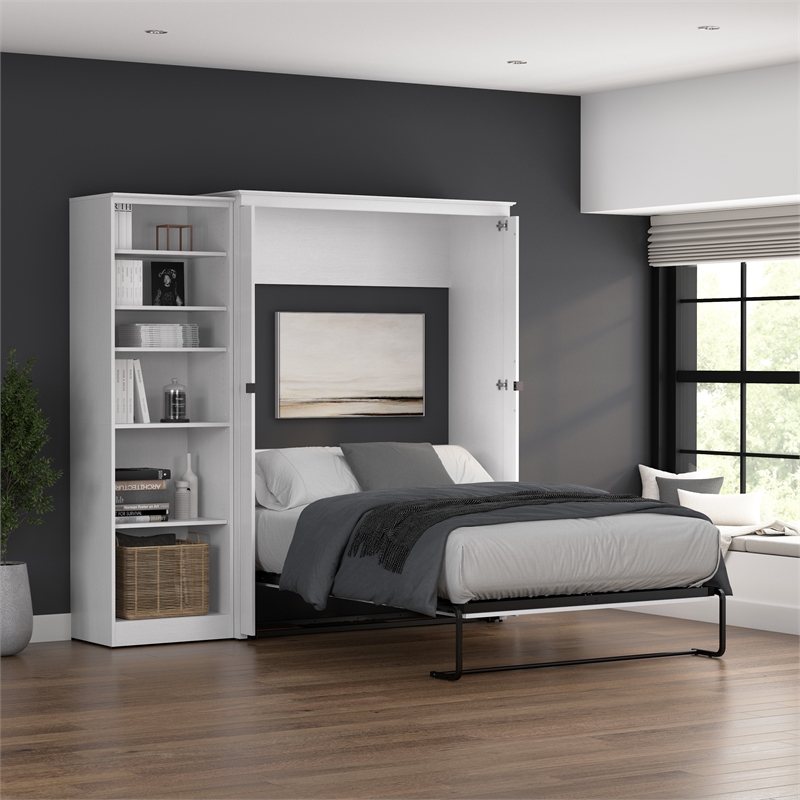 Pemberly Row 88W Full Murphy Bed With Closet Organizer and Farmhouse Accents