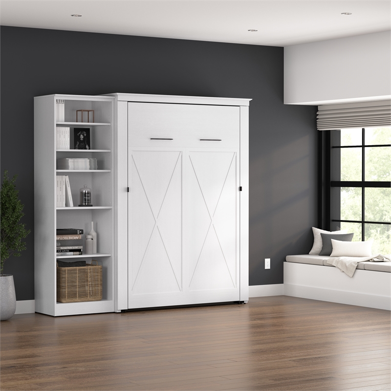 Pemberly Row 88W Full Murphy Bed With Closet Organizer and Farmhouse Accents