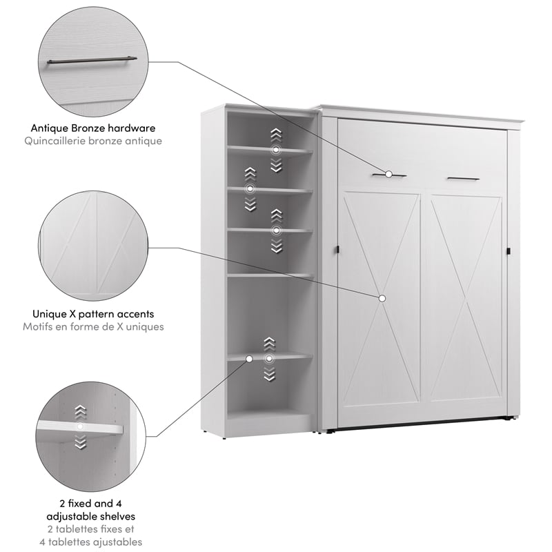 Pemberly Row 88W Full Murphy Bed With Closet Organizer and Farmhouse Accents