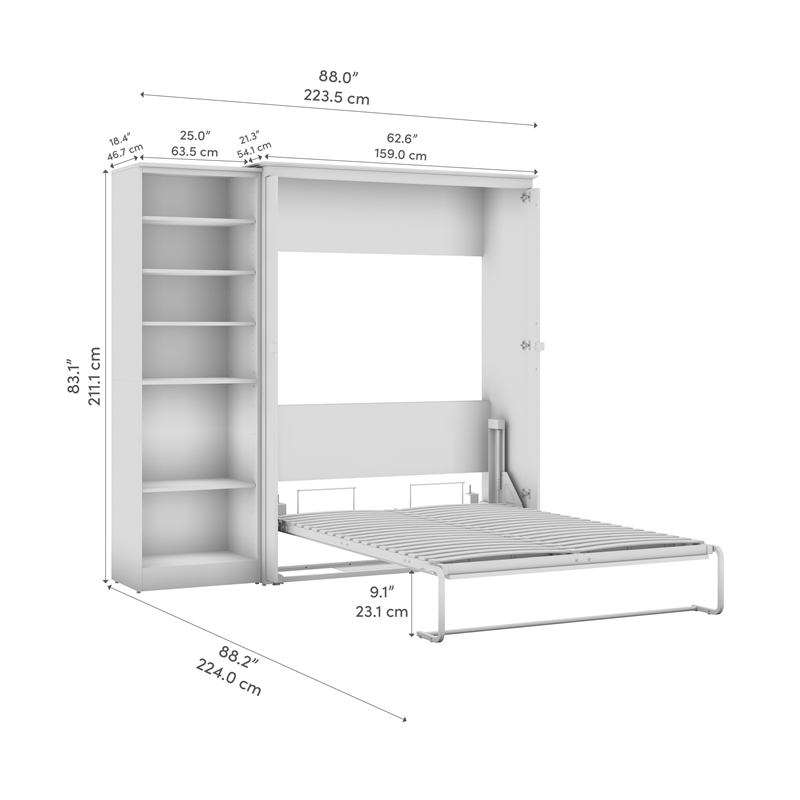 Pemberly Row 88W Full Murphy Bed With Closet Organizer and Farmhouse Accents