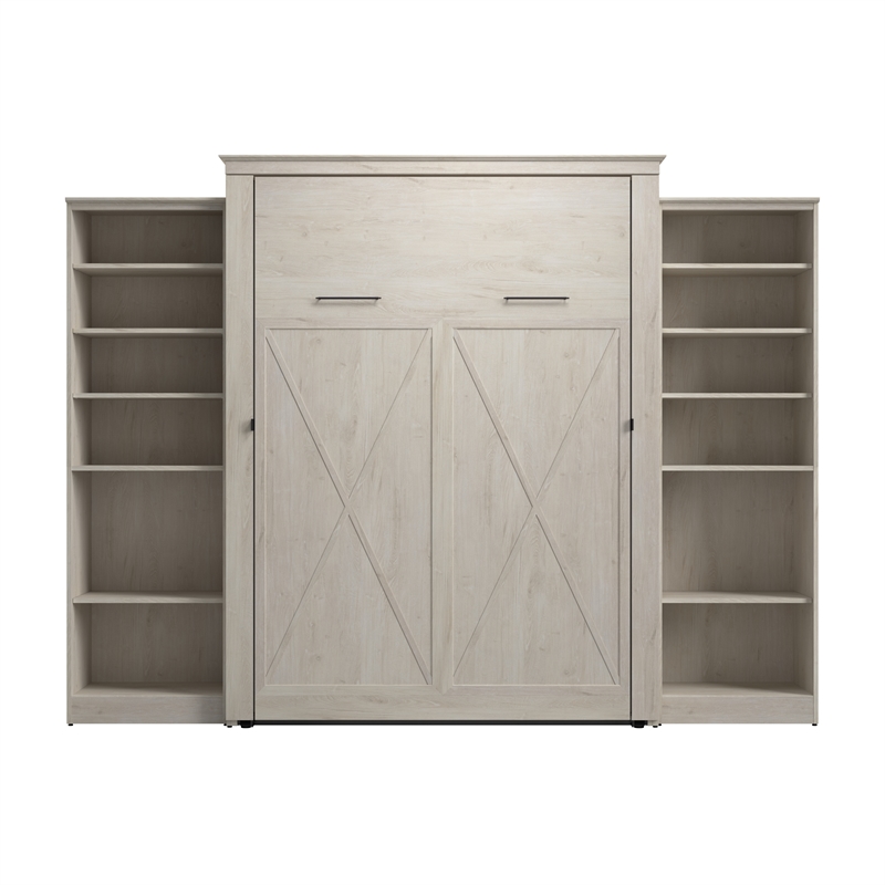 Pemberly Row 119W Queen Murphy Bed With 2 Closet Organizers and X Pattern