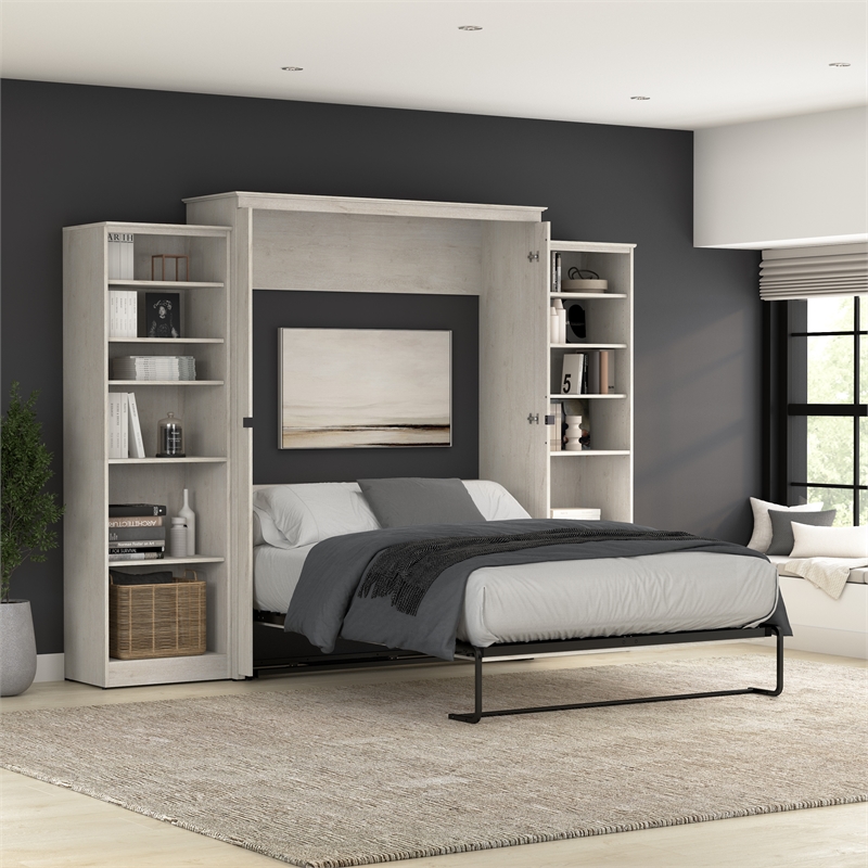 Pemberly Row 119W Queen Murphy Bed With 2 Closet Organizers and X Pattern