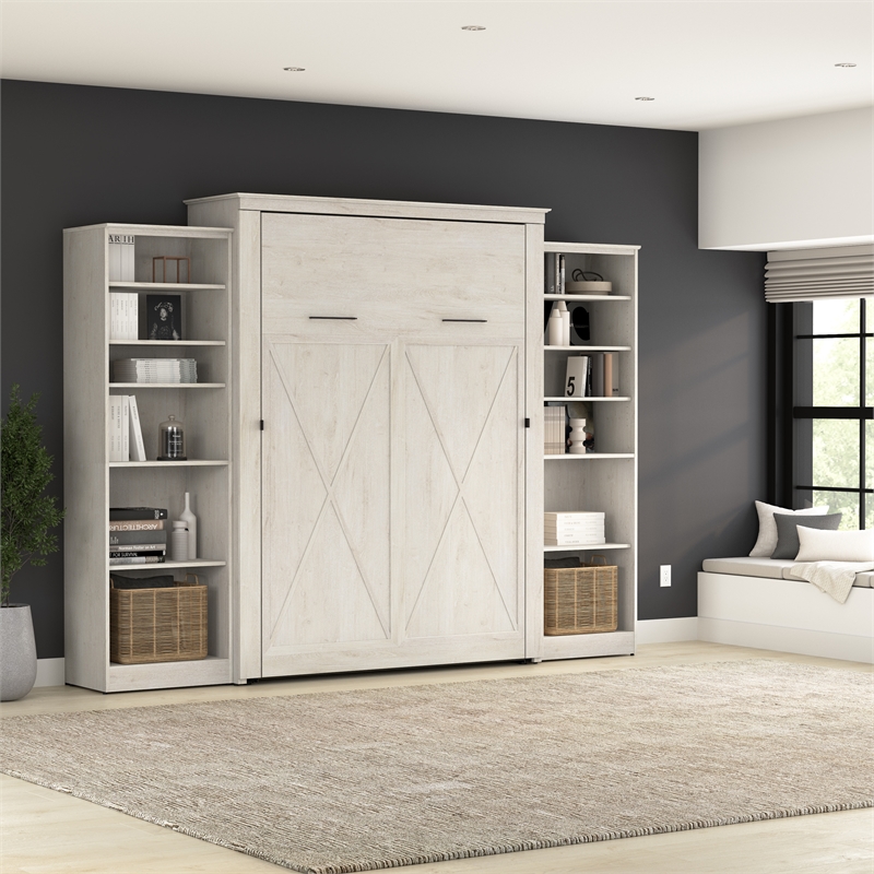 Pemberly Row 119W Queen Murphy Bed With 2 Closet Organizers and X Pattern