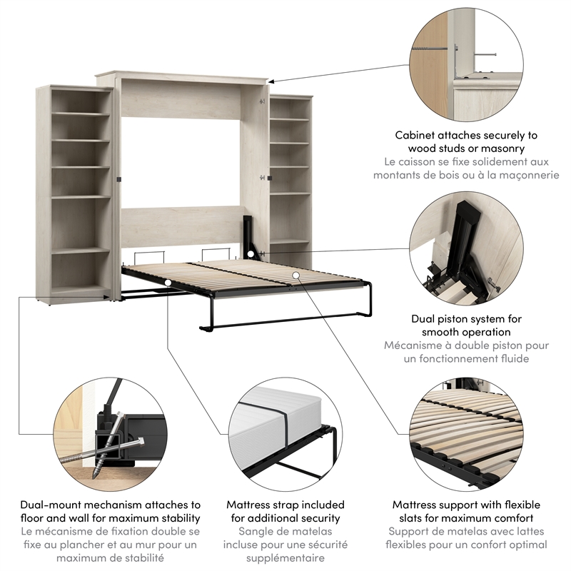 Pemberly Row 119W Queen Murphy Bed With 2 Closet Organizers and X Pattern