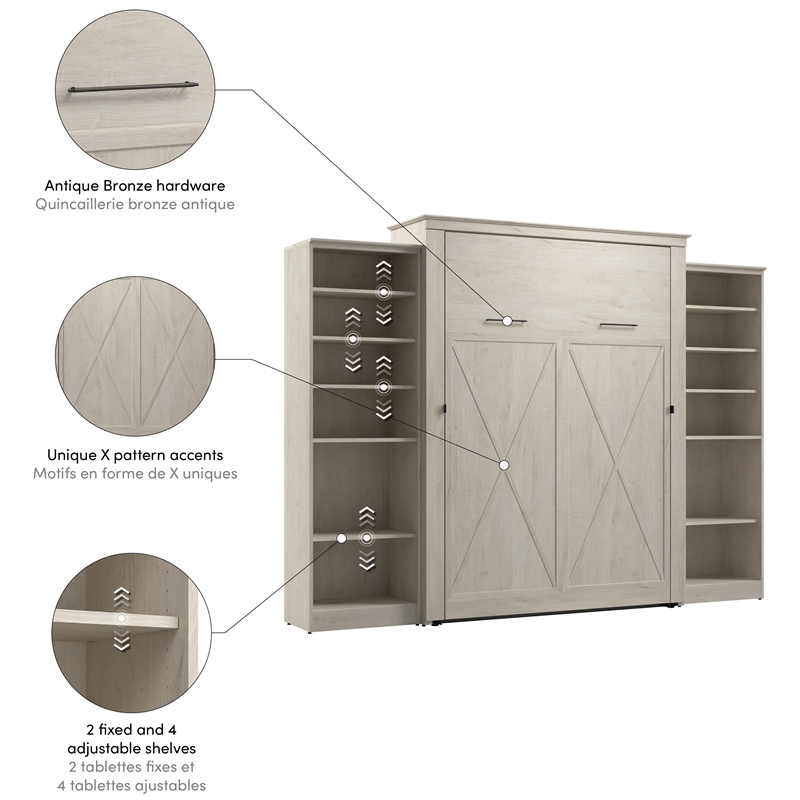 Pemberly Row 119W Queen Murphy Bed With 2 Closet Organizers and X Pattern