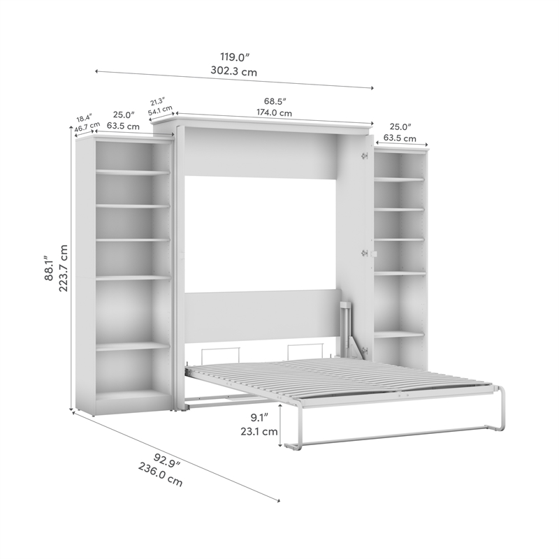 Pemberly Row 119W Queen Murphy Bed With 2 Closet Organizers and X Pattern